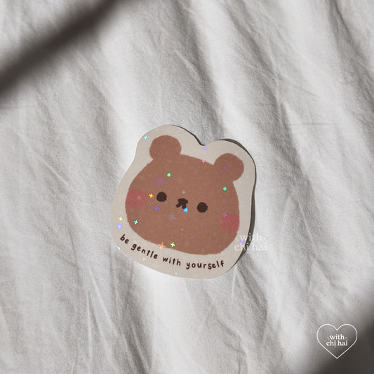 be gentle bear - sparkly vinyl sticker